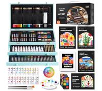 Shuttle Art Kit artistico deluxe da 202 pezzi in legno con 4 blocchi da disegno, tele, fogli da colorare, colori acrilici, pastelli, pastelli a olio, matite colorate per bambini, artisti, principianti