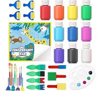 Shuttle Art - Kit di pittura a dita, 33 pezzi, lavabile, per bambini, 10 colori, 60 ml, con pennello, tampone, spugna, pallet, pittura per bambini, lavabile, non tossica, per fai da te