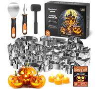 Shuttle Art Kit per intaglio zucca, 29 pezzi, 22 stencil in acciaio inox con 4 candele elettroniche e 3 strumenti per intagliare, strumenti completi per intaglio zucca, fai da te per Halloween