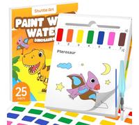 Shuttle Art Libro da colorare con acqua per bambini, 25 pagine a tema dinosauro con 2 pennelli, set di pittura ad acquerello senza disordine, regalo artistico da viaggio per bambini, regalo di