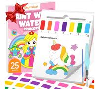 Shuttle Art Libro da colorare con acqua per bambini, 25 pagine a tema principessa con 2 pennelli, set di pittura ad acquerello senza disordine, regalo artistico da viaggio per bambini, regalo di