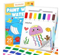 Shuttle Art Libro da colorare con acqua per bambini, 25 pagine a tema Sea World con 2 pennelli, set di pittura ad acquerello senza disordine, regalo artistico da viaggio per bambini, regalo di