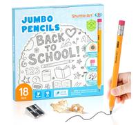 Shuttle Art Matite Jumbo - Confezione da 18 matite triangolari pre-affilate #2 HB con gomme superiori e temperino, per bambini dai 4 agli 8 anni, materiale per la scuola materna, ideali per casa