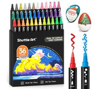 Shuttle Art Pennarelli acrilici a doppia punta, 36 colori, punta a pennello e punta a pois, per pittura su roccia, ceramica, legno, tela, plastica, vetro, pietra, calligrafia, creazione di biglietti,