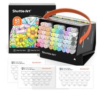 Shuttle Art Pennarelli ad alcol con punta a pennello, 50 colori pastello a doppia punta, più 1 pennarello incolore, pennello e scalpello, con custodia, per artisti, adulti, illustrazioni, schizzi,