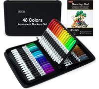 Shuttle Art Pennarelli permanenti, 48 colori a punta fine, pennarelli indelebili, colori assortiti, con custodia da viaggio, ideali per adulti da colorare su plastica, vetro, legno e pietra