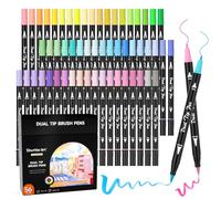 Shuttle Art Penne a pennello pastello, 56 penne colorate pastello, pennarelli a doppia punta con punta fineliner, pennarelli da disegno per adulti, libri da colorare, pittura, schizzi, calligrafia e