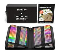 Shuttle Art Penne gel, 130 colori penna gel con 1 libro da colorare in custodia da viaggio per adulti libri da colorare disegno artigianato scrapbooking diario