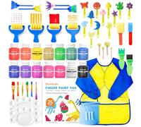 Shuttle Art Set Colori a Dita per Bambini Lavabili 46 Colori per Bambini con 14 Tempere Lavabili (60ml), Pennelli, Libro da Disegno, Spugna, Tavolozza, Grembiule, Non tossico
