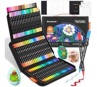 Shuttle Art Set di 80 pennarelli acrilici a doppia punta, punta fine e pennello, per pittura su roccia, ceramica, legno, tessuto, vetro, per bambini e adulti, per Natale e Pasqua