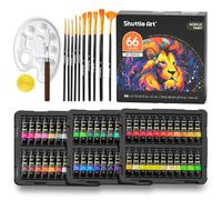 Shuttle Art Set di 82 colori acrilici, 66 colori acrilici con 10 pennelli, tubi da 22 ml, colori vivaci, materiale per pittura artistica per bambini, adulti, pittura e artigianato su tela
