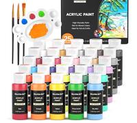 Shuttle Art Set di colori acrilici, 25 colori, flaconi da 60 ml con 3 pennelli e 1 tavolozza, ricchi pigmentati, impermeabili, per artisti, principianti e bambini su tela, rocce, legno, ceramica