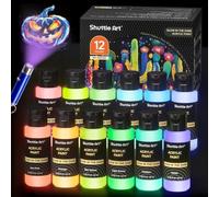 Shuttle Art Vernice Acrilica Fluorescente, 12 × 60 ml Glow in the Dark, Colori Neon per Bambini e Adulti, per Dipingere e Fai da Te su Pietre, Legno, Tela, Vetro