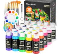 Shuttle Art Vernice acrilica per esterni, 25 colori, 2oz/60ml, per ornamenti da giardino, con 10 pennelli, 1 tavolozza, colori acrilici impermeabili per artisti, principianti su rocce, artigianato in