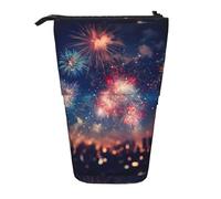 SHuWeiD Custodia verticale retrattile con stampa fuochi d'artificio, adatta per penne, cosmetici e piccoli oggetti essenziali, uso quotidiano, Nero, One Size, Alla moda