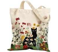Shuyaodian Borsa tote con gatto nero, borsa in tessuto stampato, borsa in cotone estetico, borsa per la spesa riutilizzabile, regali per gli amanti dei gatti
