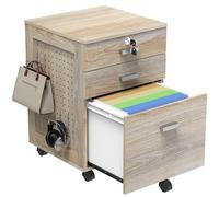 SHW Box Box File Mobile Mobile Mobile con Pannello forato laterale e un cassetto chiudibile a chiave, acero