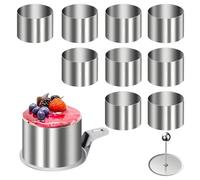 Shwdsy 10 Pezzi Coppapasta Tondi, 8 cm Coppapasta, Coppa Pasta Tondo in Acciaio Inox, Anello per Torte in Argento con Base e Sollevatore per Torte, Mousse e Dessert Fai da Te
