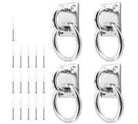 Shwdsy 4 Pezzi Anello per Legare i Cavalli, Piastra con Occhiello Inox, Foro da 6 mm Piastra Occhiello, Base Quadrata, con Viti e Tubo Diffusore, Adatto per Colonne in Legno, Pareti Solide e Soffitti