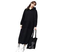 SHWING Camicia da Notte,Abiti Larghi di Grandi Dimensioni Felpe con Cappuccio in Pile a Tinta Unita Donne Abito Lungo Oversize (Nero, XL (65-75kg))