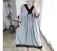 SHWING Camicia da Notte,Casual Scollo a V Maniche Corte Abito da Notte Donne Sciolto Grande Pizzo Vestidos Estivi (Grigio, 6XL (120-140kg))