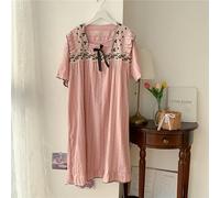 SHWING Camicia da Notte,Donne Maniche Corte Pigiama Set Pizzo Notte Camicia Estate casa Vestiti Grandi Dimensioni Sleepshirts (8887-9pink, 6XL)