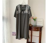 SHWING Camicia da Notte,Donne Maniche Corte Pigiama Set Pizzo Notte Camicia Estate casa Vestiti Grandi Dimensioni Sleepshirts (8887-9Grey, 6XL)