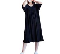 SHWING Camicia da Notte,Sleepdress Cotton Solid Color Long Sleeve Loose Women Comfortable Homewear Loose Big Dress (Black, 5XL (80-100kg))