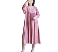 SHWING Camicia da Notte,Sleepdress in Cotone a Maniche Lunghe a Maniche Lunghe a Tinta Unita Donne comode Homewear Loose Big Dress (Rosa, 5XL (80-100kg))