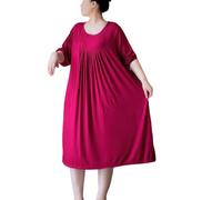 SHWING Camicia da Notte,Sleepdress in Cotone a Maniche Lunghe a Maniche Lunghe a Tinta Unita Donne sciolte Comodo Homewear Loose Big Dress (Rosso, 7XL (100-150kg))