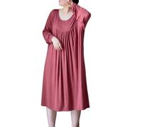 SHWING Camicia da Notte,Sleepdress in Cotone a Maniche Lunghe a Maniche Lunghe in Tinta Unita Donne sciolte Comodo Homewear Loose Big Dress (Rosso Chiaro, 6XL (100-120kg))