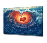 SHYAMIC Quadri moderni mare con una vista, Onde del mare astratte Amore Cuori Spiaggia dell'Oceano Immagine pittura su tela soggiorno camera da letto Ufficio Murale - 40x60cm Intelaiato