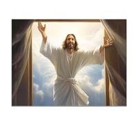 SHYAMIC Stampa su Tela di Gesù - Ritratto Bianco e Oro da Parete - Immagine di Cristo Incorniciata - Decorazione Religiosa - 50 x 70 cm, Senza Cornice