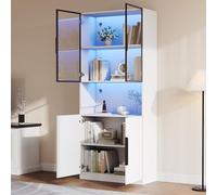 Shye Moderna vetrina minimalista con ante in vetro, vetrina con luci a LED, libreria per oggetti da collezione, temperatura colore regolabile e luminosità, bianco 80 x 30 x 200 cm.