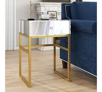 SHYFOY Comodino dorato con pannello a specchio e cassetto, moderno tavolino con manico in cristallo, gambe in metallo, 45 x 40 x 64,5 cm, per soggiorno/camera da letto