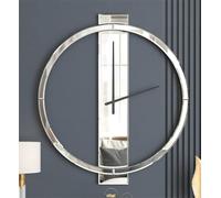 SHYFOY Grande Orologio da Parete per Soggiorno - 60 cm, Tutte le Finiture in Vetro Specchio, Grande Orologio Moderno per Decorazione da Parete, Ufficio, Camera da Letto, Camino, Argento, Rotondo