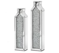 SHYFOY Set di 2 Vasi da Terra a Specchio Decorativi, 61 e 76 cm, Argento | MDF con vetro a specchio e inserti decorativi cristallo, Ideali per fiori secchi, artificiali e rami, Non adatti all’acqua