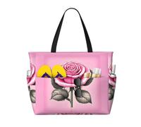 ShyHhts Bella rosa rose grande capacità spiaggia borsa da viaggio, borsa da donna è impermeabile e anti-sabbia, adatta per viaggi, vacanze al mare, ecc., nero