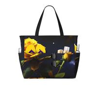 ShyHhts Borsa da viaggio da spiaggia di grande capacità con rose gialle stellate, la borsa da donna è impermeabile e resistente alla sabbia, adatta per viaggi, vacanze al mare, ecc.
