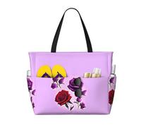 ShyHhts Borsa da viaggio da spiaggia di grande capacità, con rose rosse e viola, la borsa da donna è impermeabile e resistente alla sabbia, adatta per viaggi, vacanze al mare, ecc.