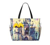 ShyHhts Fairytale Castle Borsa da viaggio da spiaggia di grande capacità, borsa da donna è impermeabile e resistente alla sabbia, adatta per viaggi, vacanze al mare, ecc., Nero