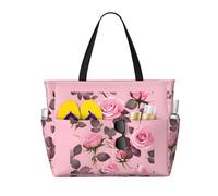 ShyHhts Pretty Pink Roses Borsa da viaggio da spiaggia di grande capacità, la borsa da donna è impermeabile e resistente alla sabbia, adatta per viaggi, vacanze al mare, ecc., Nero