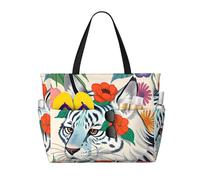 ShyHhts Simpatica borsa da viaggio da spiaggia di grande capacità, con tigre bianca, borsa da donna impermeabile e anti-sabbia, adatta per viaggi, vacanze al mare, ecc., nero