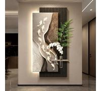 SHYJSGHZ Decorazione da Parete Artistica a LED Decorazione da Parete in Pietra arenaria 3D con Luce, Alimentatore Plug-in con Piante finte e Vaso di Vetro for Ingresso(A,19.7x39.4in)