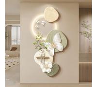 SHYJSGHZ Moderna Scultura da Parete a LED 3D, Farfalla illuminata dimmerabile e Decorazioni Floreali con Struttura in Pietra arenaria, Vaso di Vetro e Piante finte for Soggiorno(Brown,27.6x55.1in)