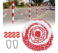 Shyllin 10m Catena di Sicurezza in Plastica,6mm,Include 4 Ganci a S e 2 Moschettoni,Catena di Intercettazione,Adatto per Cantieri, Parcheggi e Gestione dei Flussi di Persone (Rosso e bianco)