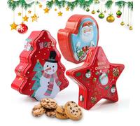 Shyllin 3 Pezzi Scatola in Latta per Biscotti Natalizi, Stella, Albero di Natale, Barattolo Natalizio con Coperchio, Forma Speciale, per Caramelle, Tè, Caffè, Biscotti, Regali (Stile natalizio A)