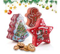 Shyllin 3 Pezzi Scatola in Latta per Biscotti Natalizi, Stella, Albero di Natale, Barattolo Natalizio con Coperchio, Forma Speciale, per Caramelle, Tè, Caffè, Biscotti, Regali (Stile natalizio B)