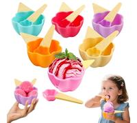 Shyllin 6 Coppette Gelato con Cucchiaio Riutilizzabili, Forma di Fiore di Prugno, Coppe Gelato Plastica, Ciotola per Gelato Color adatte per Servire Gelati, Dessert e Snack