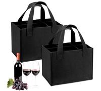 Shyllin Borsa in feltro con 6 scomparti, in feltro, per bottiglie di vino, per birra, per vino con divisori rimovibili, lavabile, riutilizzabile, per viaggi e pic-nic, Nero , 24*18*16CM, Semplice